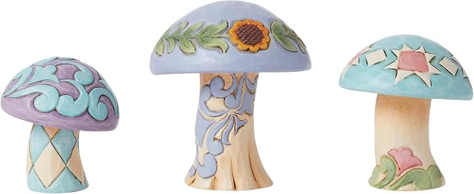 Enesco Jim Shore Heartwood Creek Nature's Meadow Mushrooms Miniature Figurine 3pc Set- Stone Resin Hand Painted Crafted Collectible Decorative Gnomes Mini Figurines Home Decor Statue, 2.5 Inch