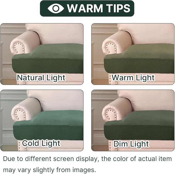 H.VERSAILTEX Stretch 3 Piece T Cushion Sofa Slipcovers Individually Sofa Cushion Covers for 3 Cushion Couch Sofa Seat Cushion Covers with Elastic Bands Featuring Thicker Jacquard Fabric, Bronze Green