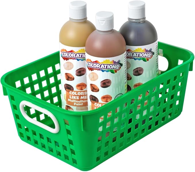 Really Good Stuff Medium Plastic Book Baskets, 11" by 7.5" by 4.5", 6-Pack | Rainbow Group Colors, Versatile Storage Solution for Classroom, Home, & Office