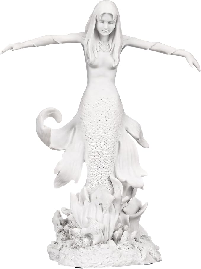 Design Toscano Oceans Queen Mermaid Figurine Statue, 9 Inch, Bonded Marble Polyresin, White