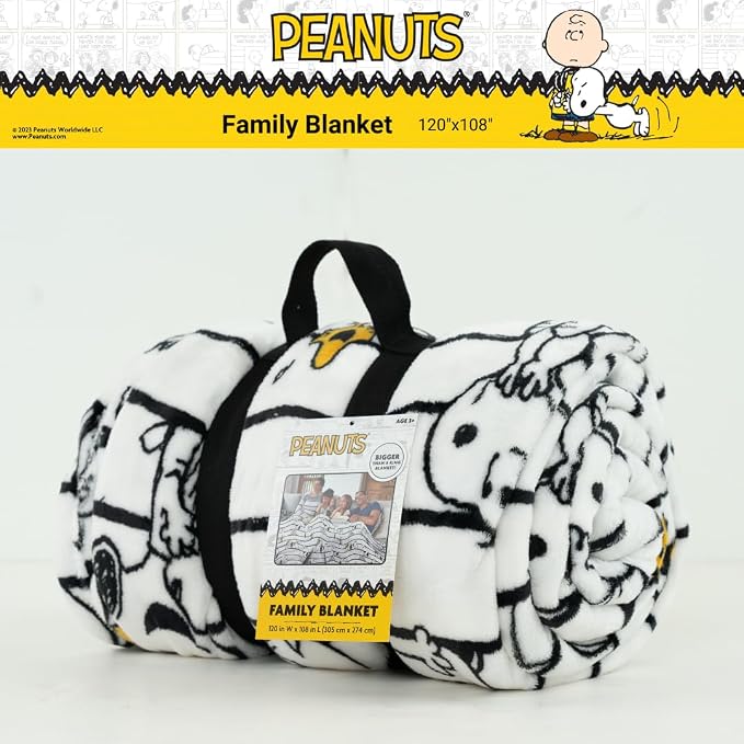 Peanuts Snoopy Bedding Super Cozy Oversized Family Size Blanket, 120 in x 108 in, (Officially Licensed Product) By Franco Collectibles