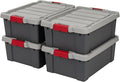 IRIS USA 4-Pack 12 Gal Heavy Duty Lockable Storage Totes with lids, Gray | Ideal for household supplies, seasonal décor and camping gear, Secure latches help keep contents protected