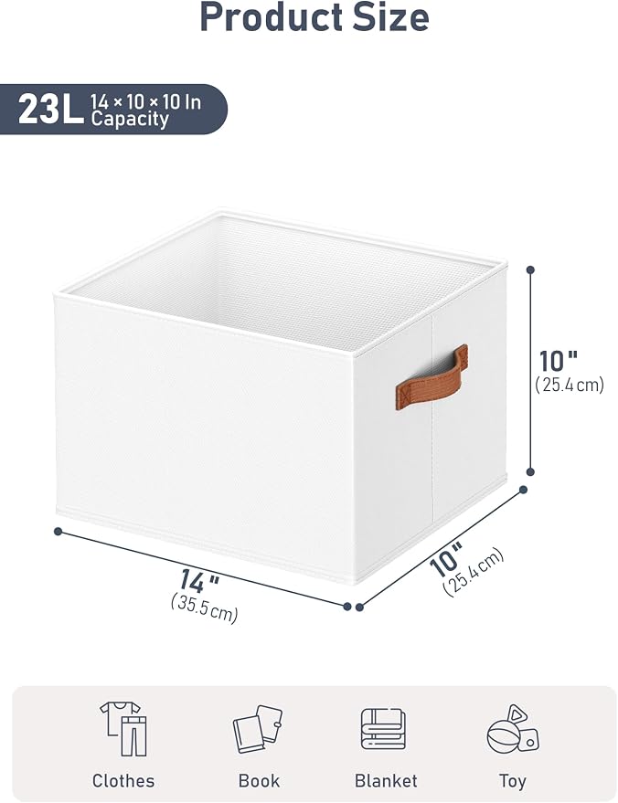 6 Pack Large Closet Storage Baskets Bins for Shelves, Collapsible Fabric Closet Organizers and Storage with Polyester Handles, Decorative Baskets for Organizing Clothes, Towels, Linen Closet 14"x10"
