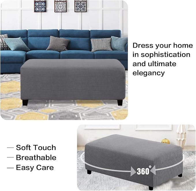 H.VERSAILTEX Ottoman and Sofa Seat Cushion Combined Cover Slipcover Rectangle Sofa Slipcover Fit Length 56"-75" Suitable for L Shaped Seat Cushion Cover or Chaise Part Cover Stretch Thick Soft - Grey