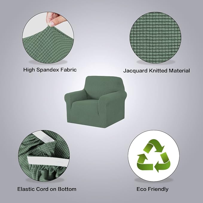 H.VERSAILTEX High Stretch Armchair Cover 1-Piece Rich Jacquard Chair Covers for Living Room Spandex Fabric Sofa Cover for Dogs Stay in Place Machine Washable (Armchair 31"-40": Loden Frost)