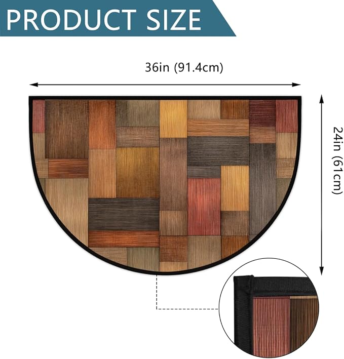 Wood Half Round Doormat Semi Circle Rug Half Moon Rug Entryway Mat | Wooden Retro Washable Non Slip Outdoor Floor Rug Kitchen Mat for Indoor Outdoor Bathroom Fireplace Bath Decor