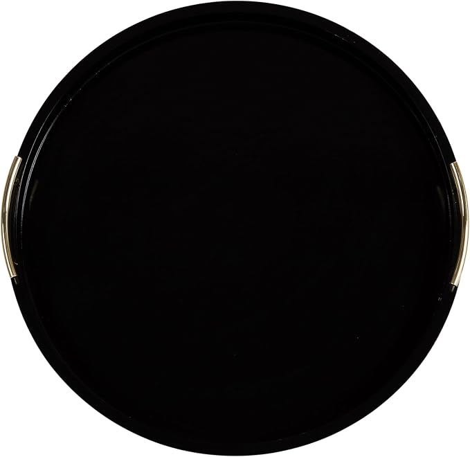 Kate And Laurel Lipton Modern Round Ottoman Tray; 22 Inch Diameter; Black and Gold; Decorative Circle Coffee Table Tray for Living Room Decor or Large Serving Tray