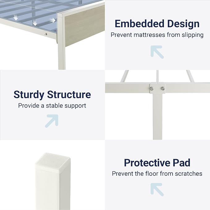Allewie Twin Size Bed Frame, Heavy Duty 12 Metal Slats Support, White | Wooden Headboard and Footboard, Modern Platform Bed, No Box Spring Needed, Under-Bed Storage, Noise Free, Easy Assembly