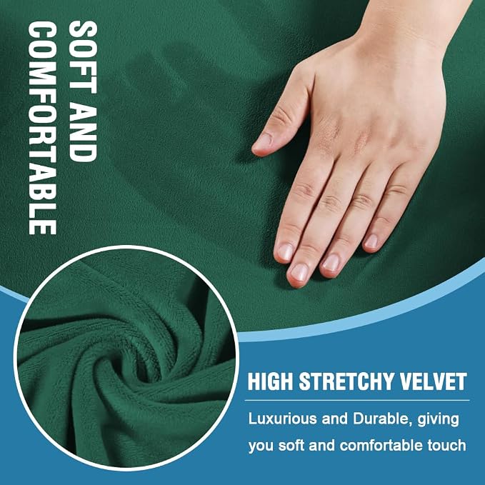 H.VERSAILTEX Sofa Cover 2 Piece T Cushion Armchair Slipcovers Thick Velvet Couch Cover Stretch T Cushion Sofa Covers for 1 Cushion Couch with 1 Individual T Cushion Covers, Vintage Green