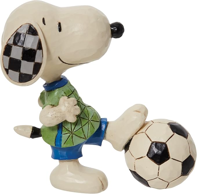 Enesco Peanuts by Jim Shore Snoopy Playing Soccer Miniature Figurine, 3.25 Inch, Multicolor
