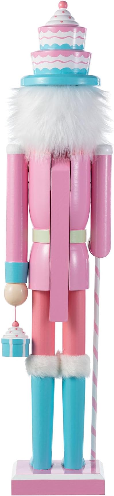Glitzhome Nutcracker Christmas Decorations 24 Inch Wooden Nutcracker Soldier with Candy Cane & Cupcake for Xmas Holiday Decor Porch Gateway