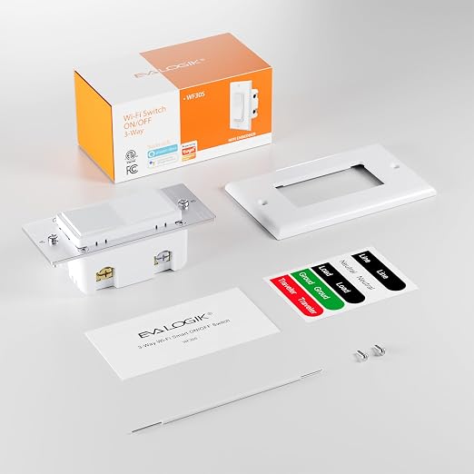 EVA LOGIK Smart On/Off Light Switch, WiFi, Single Pole & 3-Way | Smart on/off switch for single pole & 3-way circuits, app and voice control, 2.4GHz WiFi only, neutral wire required