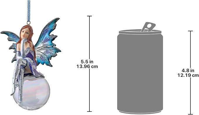 Design Toscano Snow Fairy Holiday Christmas Tree Ornaments, Set of Three, 4 inches wide, 5 inches tall, Cast Stone Resin, Blue & Purple