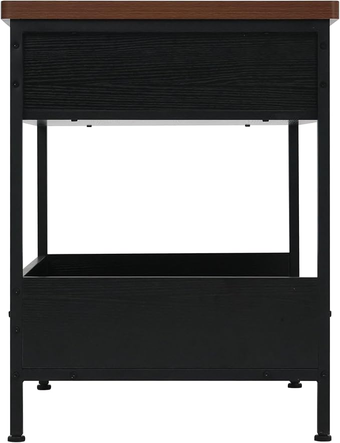 Dog Bed End Table with Storage Drawer and Washable Cushion, Black & Walnut | Open Elevated Dog Bed Furniture for Small Medium Dogs Up to 50 lbs, Metal Frame, Drawer, for Living Room, Bedroom Bedside