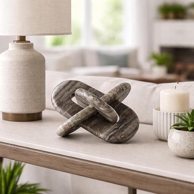 Sagebrook Home 9x9 Rounded Marble Knot, Grey Stone Sculpture