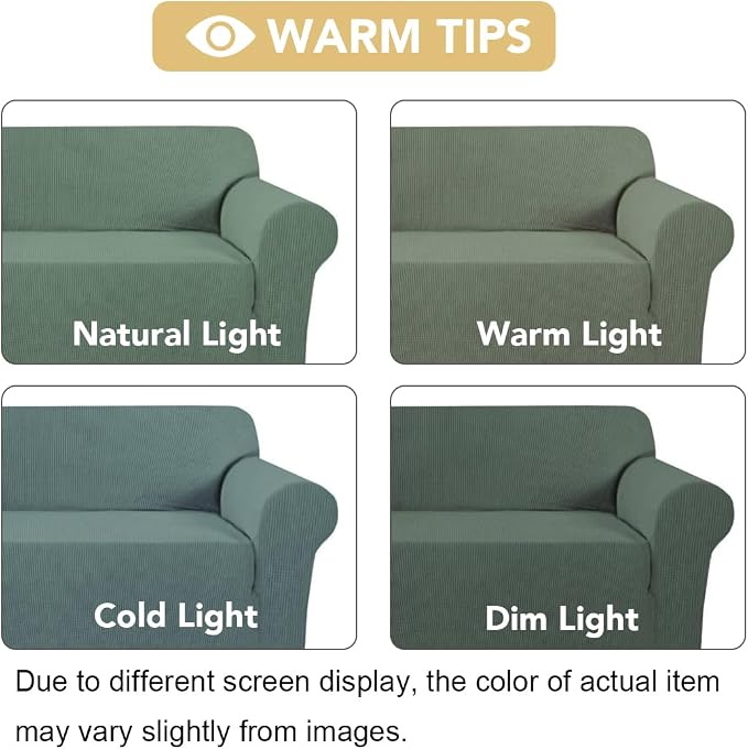 H.VERSAILTEX Stretch Couch Covers for Sofa 1 Piece Slipcovers for Couches 3 Seater Couch Cover Feature Thick Checked Jacquard Fabric with Elastic Bottom(Large Sofa 90"-100" Wide, Loden Frost)