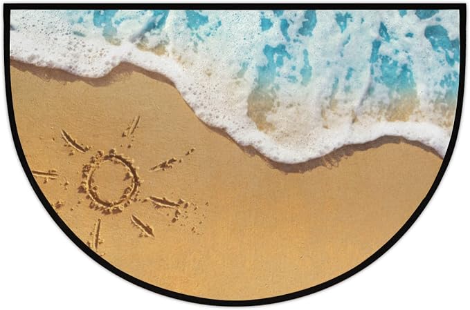 Ocean Beach Half Round Door Mat Welcome Entrance Mat Bath Bathroom Rug | Ocean Beach Welcome Entrance Mat Anti-Slip Half Moon Bath Mat Semi Circle Rug Indoor Outdoor Kitchen Rug