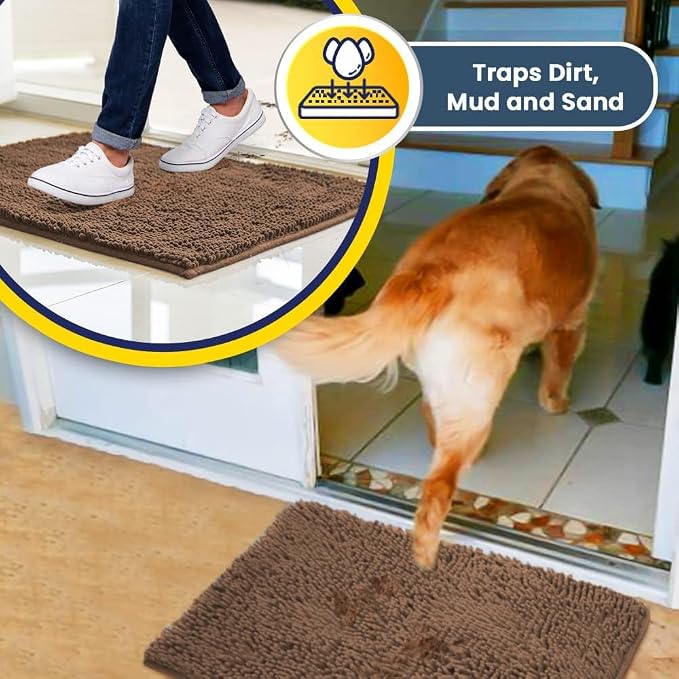 Muddy Mat® | Super Water Absorbent Door Mat Indoor, Microfiber Quick Dry Chenille Entryway Rug, Slip Resistant Front Door Mat, Indoor Mats for Entryway, Machine Washable Pet Rug, Mocha 32" x 70"