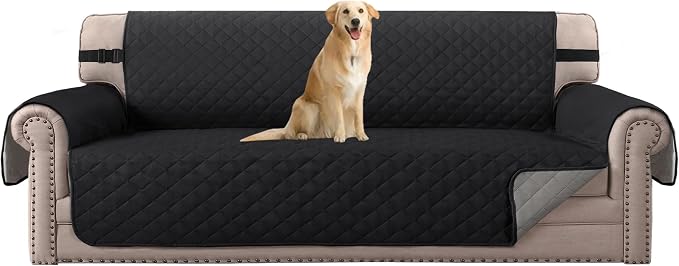 H.VERSAILTEX Reversible Couch Cover Sofa Cover for 3 Cushion Couch Water Resistant Dog Couch Protector Furniture Cover for Pet Non Slip Sofa Couch Cover with Elastic Strap(Oversized Sofa, Black/Grey)