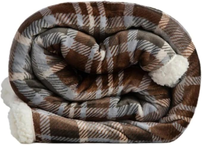 Carstens, Inc. Ultra Premium Super Soft Plush Sherpa Fleece Oversized Throw Blanket 54" x 68", Gray Chestnut Plaid