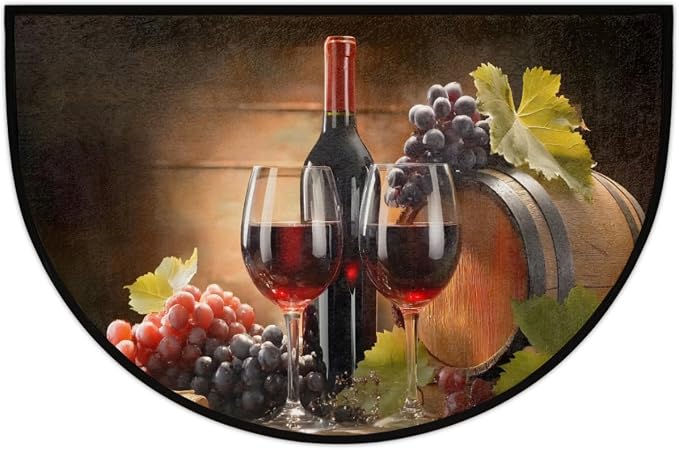 cfpolar Half Round Door Mat Wine Grapes Half Moon Doormat Absorbent Bedroom Kitchen Floor Mat Non Slip Decoration Semi Circle Entrance Welcome Rug for Indoor Outdoor Patio Fireplace Decor 24"x36"