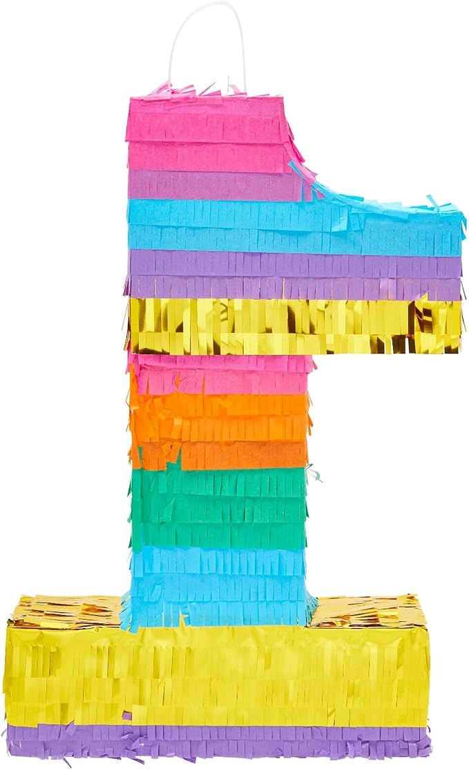 BLUE PANDA 1st Birthday Pinata - 16.5 x 11 x 3 In, Multicolor Corrugated Paper - Rainbow Pinata for 1st Birthday Decorations, Fiesta Party Decoration & Rainbow Party