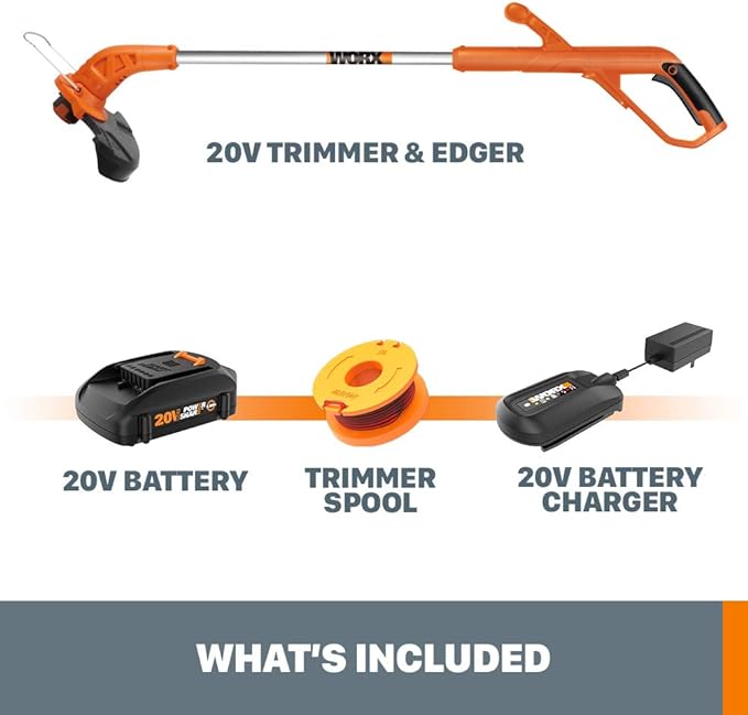 LawnMaster 16" 5-Blade Push Reel Mower & Worx 20V 10"-12" Cordless String Trimmer & Edger Bundle (Battery & Charger Included)