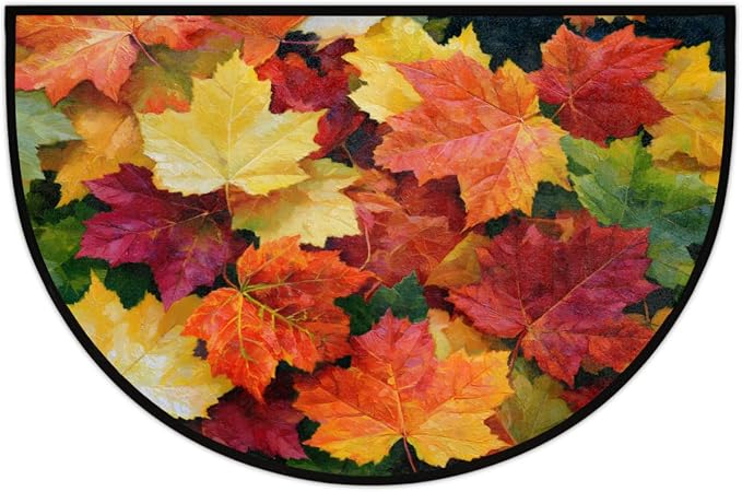 Autumn Half Round Door Mat Welcome Entrance Mat Bath Bathroom Rug C3 | Autumn Fall Maple Leaves Welcome Entrance Mat Anti-Slip Half Moon Bath Mat Semi Circle Rug Indoor Outdoor Kitchen Rug