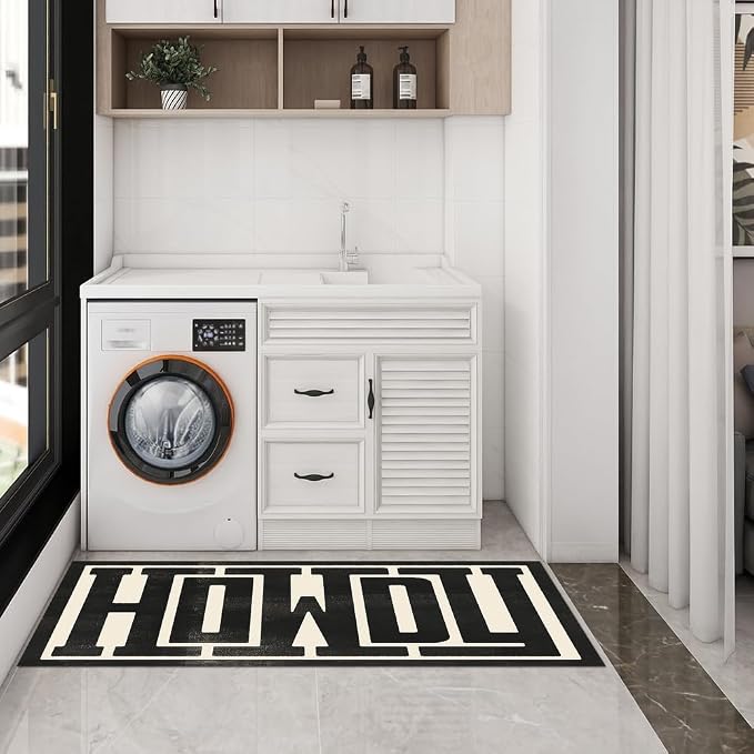 GUBIYU Farmhouse Howdy Door Mat Beige Area Rug for Bedroom Living Room Decor,23.6"x59" Decorative Home Indoor Outdoor Front Porch Door Mat,Black Trendy Stuff Howdy Preppy Decor Non Slip Bathroom Rugs