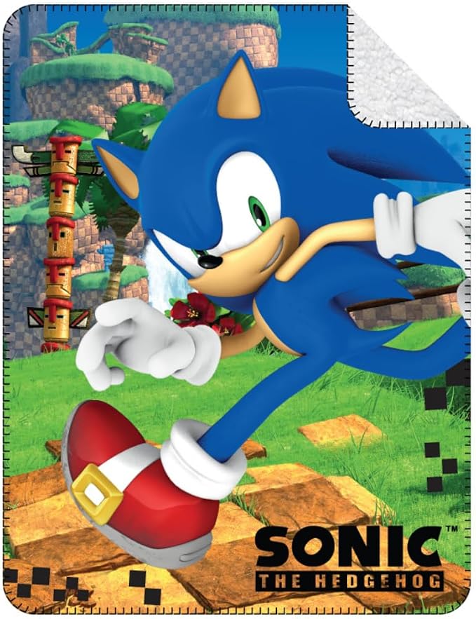 Franco Sonic The Hedgehog Kids Bedding Soft Plush Sherpa Blanket Throw, 46 in x 60 in, (Officially Liensed Product)
