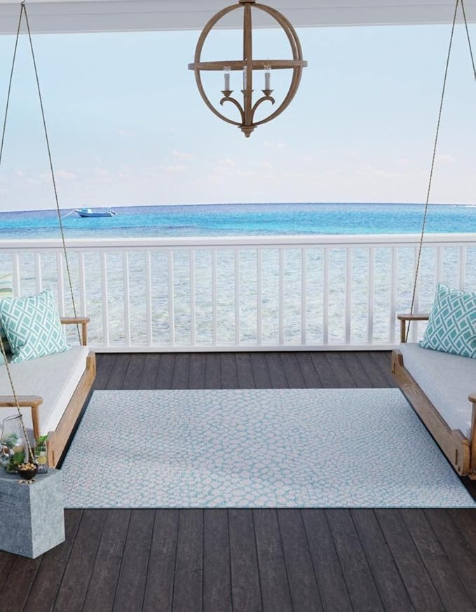 Unique Loom Jill Zarin Jill Zarin Outdoor Collection Area Rug - Cape Town (7' 10" Square, Pink and Aqua/Light Blue)