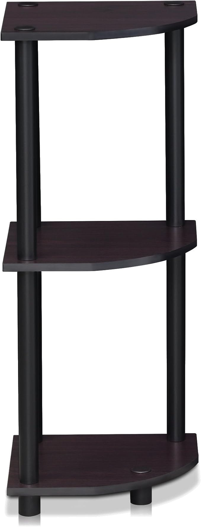 Furinno TURN-N-TUBE Corner Shelf, 3-Tier Corner Bookshelf, Display Storage Shelves with Open Shelves, for Organization and Storage, Living Room, Home Office, Garage, Dark Walnut