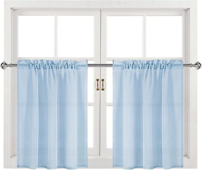 DWCN Sky Blue Sheer Curtains for Kitchen Windows - Image 9