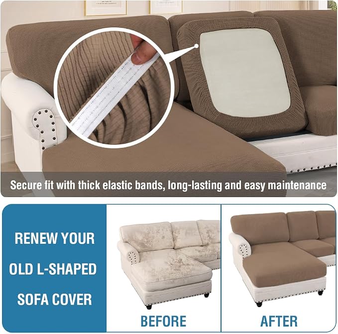 H.VERSAILTEX Sectional Couch Covers 4 Pieces Sofa Seat Cushion Covers L Shape Separate Cushion Couch Chaise Cover for Both Left/Right Sectional Couch (Seat Only: 1 Chaise + 3 Sofa, Macchiato)