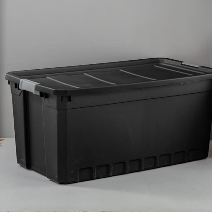 Sterilite 3-Pack Storage Bins with Lids, Large Heavy Duty Totes, 50 Gallon, Black