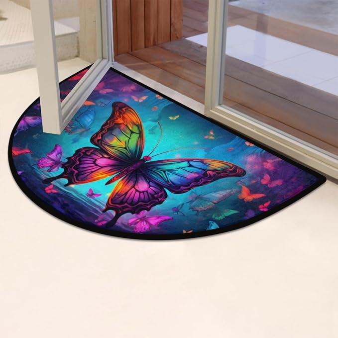 Half Round Door Mat Butterfly Night Sky Intdoor Entrance 36x24 Inch, Non-Slip Welcome Mat for Outdoor Semi Circle Bathroom Floor Rugs,House Entry Way Heavy Duty Doormat for Kitchen Living Room