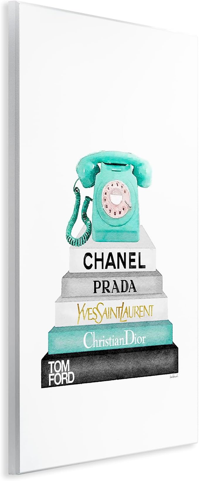 Stupell Industries 'Grey Teal and Black Fashion Bookstack with Teal Phone', Wall Plaque Art, 10 x 15 Inches, Easy to Hang and Sturdy, Made in USA, by Amanda Greenwood