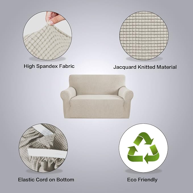 H.VERSAILTEX Stretch Loveseat Covers 1-Piece Loveseat Slipcover|Sofa Cover with Elastic Bottom, Textured Checked Jacquard Fabric(58"-70" Wide, Island Fossi)
