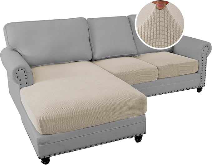 H.VERSAILTEX Sectional Couch Covers 3 Pieces Sofa Seat Cushion Covers L Shape Separate Cushion Couch Chaise Cover for Both Left/Right Sectional Couch (Seat Only: 1 Chaise + 2 Sofa, Island Fossi)