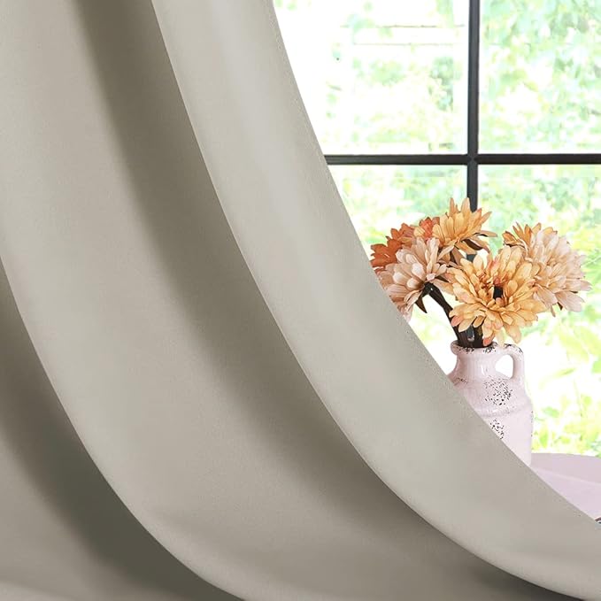 NICETOWN Room Darkening Short Curtain Panels for Cafe, Natural, 2 Panels, W34 x L40 -inch, Thermal Insulated Grommet Room Darkening Draperies/Drapes for Window