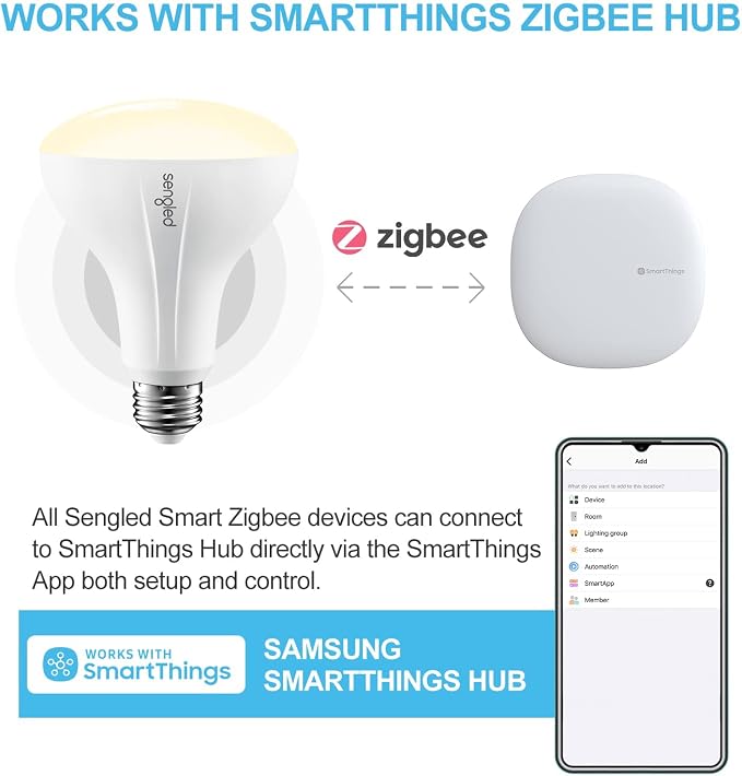 Sengled Zigbee Smart Bulb, Works with SmartThings and Echo with Built-in Hub, Voice Control with Alexa and Google Home, Hub Required, BR30 Dimmable Flood Light Bulb, Soft White 2700K, 6 Pack