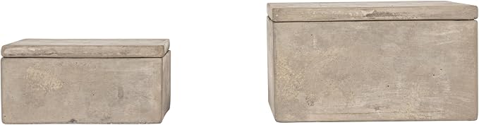Bloomingville Contemporary Cement Boxes with Lids, Grey, Set of 2