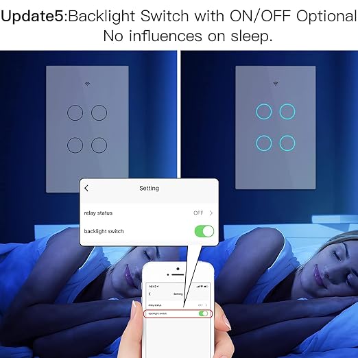 MoesGo WiFi Smart Wall Light Switch,Glass Panel, Multi-Control(3 Way), 2.4GHz Wi-Fi Touch Switches, Neutral Wire Required, Remote Control Smart Life/Tuya App, Work with Alexa, Google Home White 4 Gang