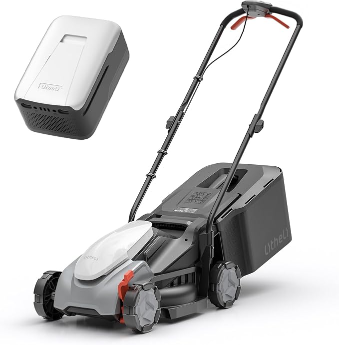 Litheli 14 Inch Brushless Lawn Mower, 8.0Ah Battery Powered, Extended Runtime for Mid-Sized Yards, 5-Position Height, 9 Gallon Grass Collector, Lightweight