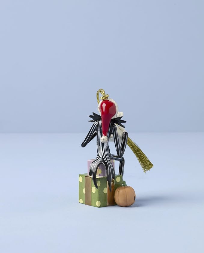 Lenox Disney Nightmare Before Christmas Santa Jack Hanging Ornament | porcelain, gold cord for hanging | collectible gift for disney and tim burton fans | 3.75 inch, gift for women