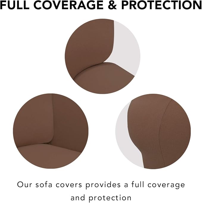 PureFit Stretch Couch Covers for Sofa Large Sofa Slipcovers Brown | 1-Piece Sofa Cover Washable Soft Couch Protector, Couch Slipcover with Non Skid Foam and Elastic Bottom for Kids, Dogs