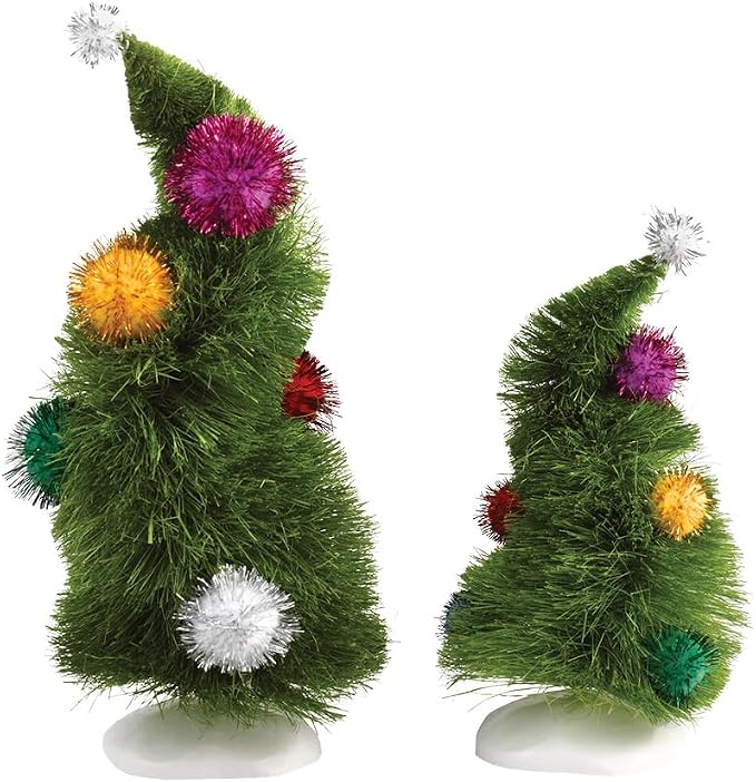 Department 56 Dr. Seuss the Grinch Village Accessories Wonky Christmas Trees Figurine Set, 6 and 8.25 Inches, Multicolor