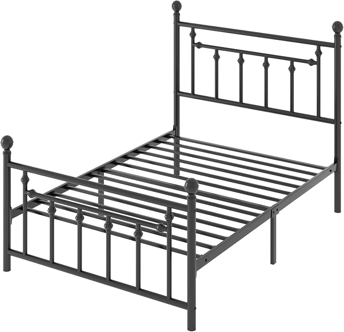 SHA CERLIN 14" Twin Size Metal Platform Bed Frame/Victorian Headboard and Footboard/Steel Slats Mattress Foundation for Storage/No Box Spring Needed/Noise Free/Black