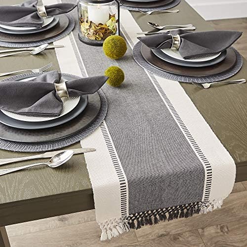 DII Dobby Stripe Table Runner, 13x108 Mineral Gray & Cream Background - Image 6