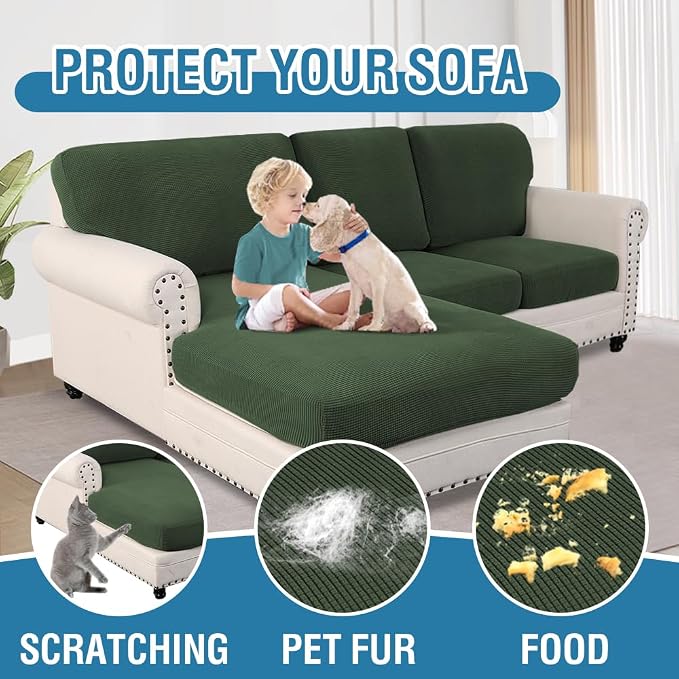 H.VERSAILTEX Sectional Couch Covers 6 Pieces Stretch Sofa Cover for Sectional Sofa Set Separate L Shaped Couch Cover for Both Left/Right Couch (Seat and Back: 1 Chaise + 2 Sofa, Bronze Green)